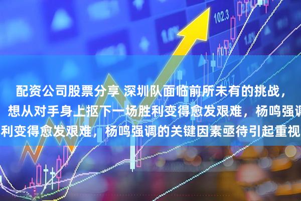 配资公司股票分享 深圳队面临前所未有的挑战，落后局势几乎无回头路，想从对手身上抠下一场胜利变得愈发艰难，杨鸣强调的关键因素亟待引起重视